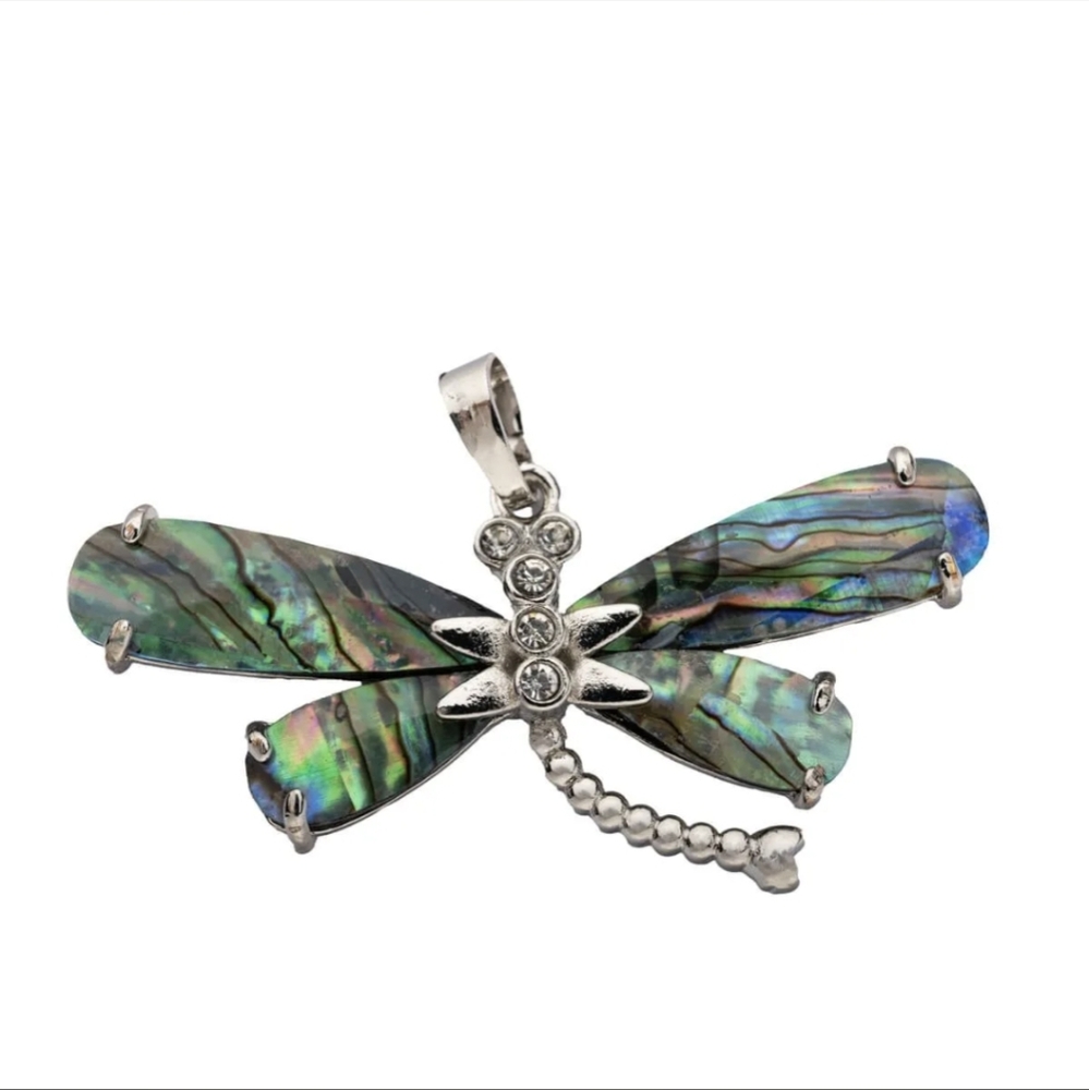 Elegant Silver and Abalone Dragonfly Pendant